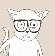 badly drawn cat with glasses in the pose of the shocked tails meme